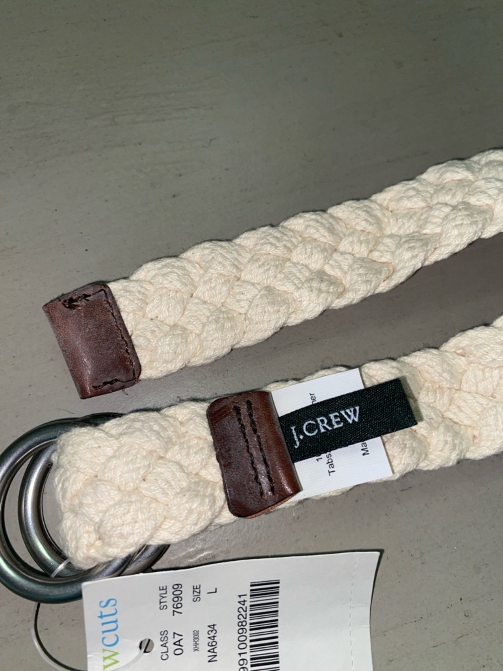 New J. Crew youth large belt, casual, neutral brown leather ends, 31”